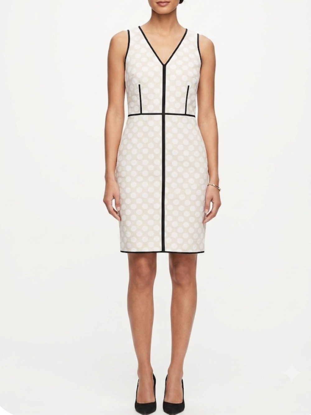 Ann Taylor Cream Polka Dot Textured Sheath Dress